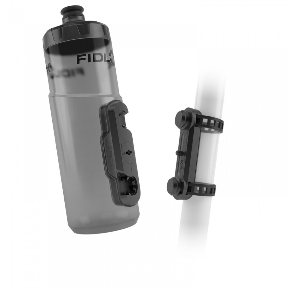 Fidlock Twist Trinkflasche 600 ml mit Magnet-Befestigung, inkl. Twist UNI Base. Transparent Black.
