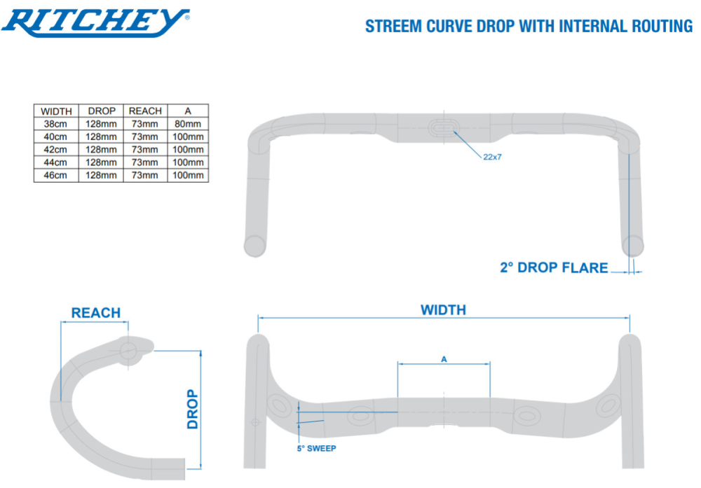 Ritchey Road Lenker Comp 20 Streem III Curve 42cm (c-c), blatte black, 31.8mm Full internal routing & Di2