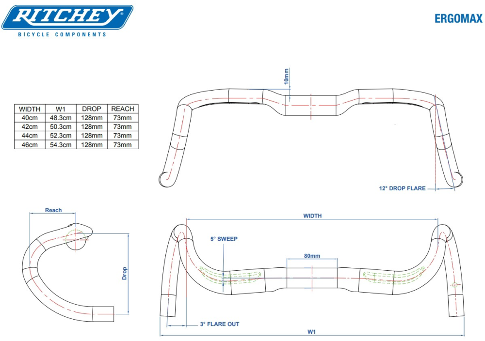 Ritchey Road Lenker Comp 20 Ergomax 46cm (c-c oben), BB black, 31.8mm, Di2 internal routing