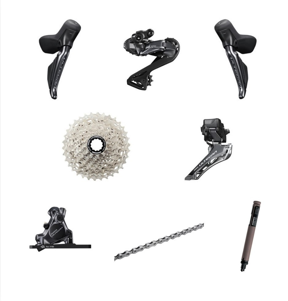 Shimano Ultegra Di2 Gruppe Disc 12-fach, R8100 Serie, ohne Kurbel und Bremsscheiben, Keine Kurbel, Kasset...