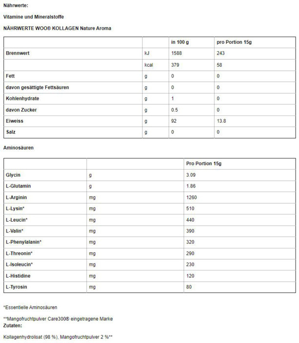 WOO WOO Kollagen Nature Aroma/Dose 450g
