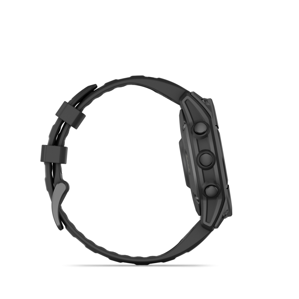 Garmin fēnix® E – 47 mm, AMOLED, mit QuickFit®-Silikon-Armband 22 mm, Sportuhr, Schwarz/Schiefergrau