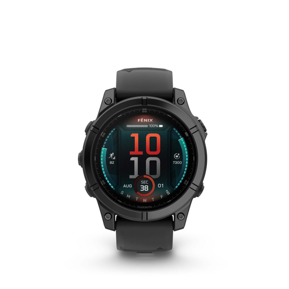 Garmin fēnix® E – 47 mm, AMOLED, mit QuickFit®-Silikon-Armband 22 mm, Sportuhr, Schwarz/Schiefergrau