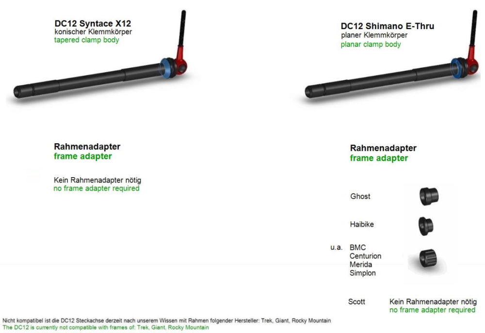 Tune DC12 Hinterrad-MTB-Steckachsenspanner, für Shimano E-Thru System, Aluachse, Schwarz - black - noir